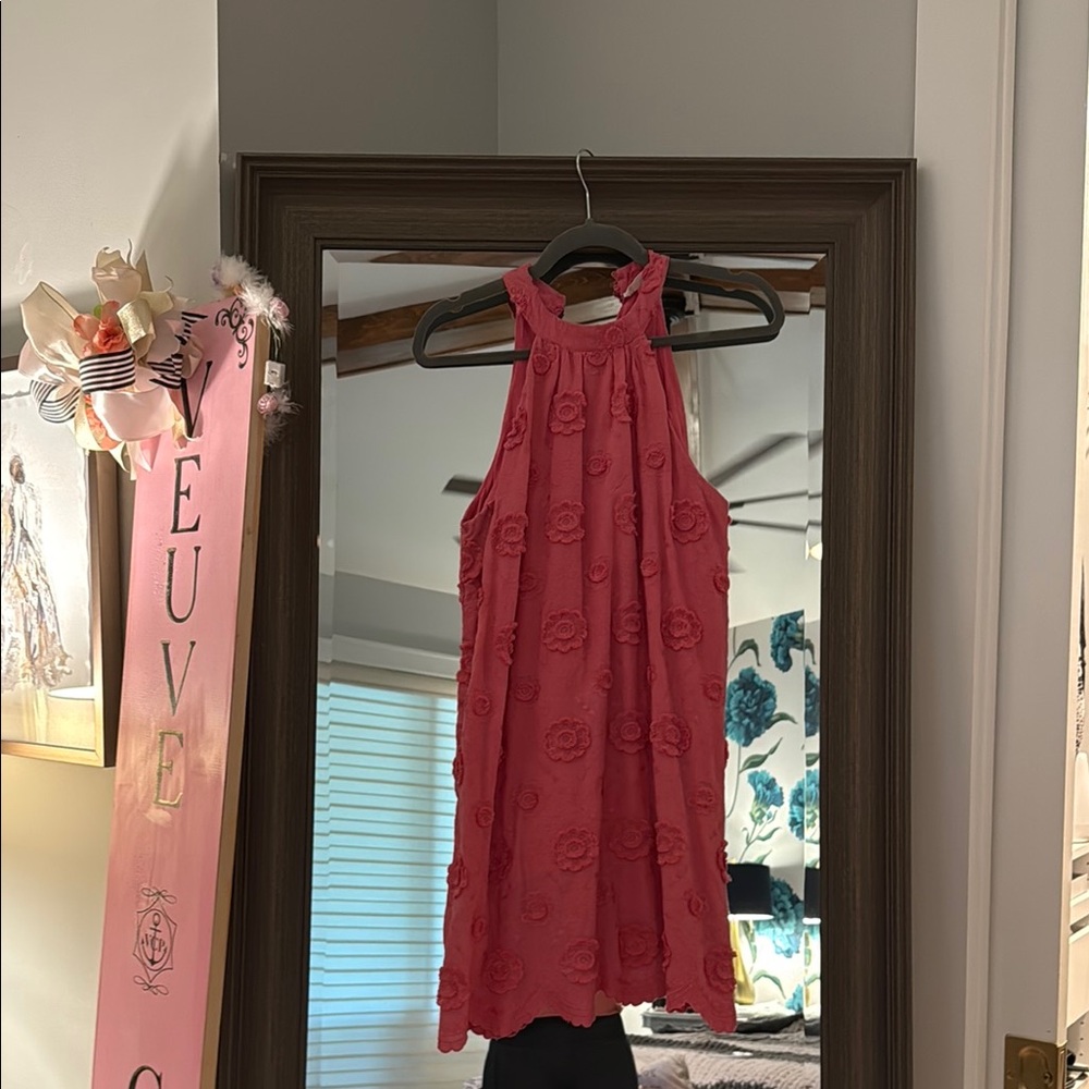 Astoria Grand Orange Pink Sleeveless Halter Sundress Mini